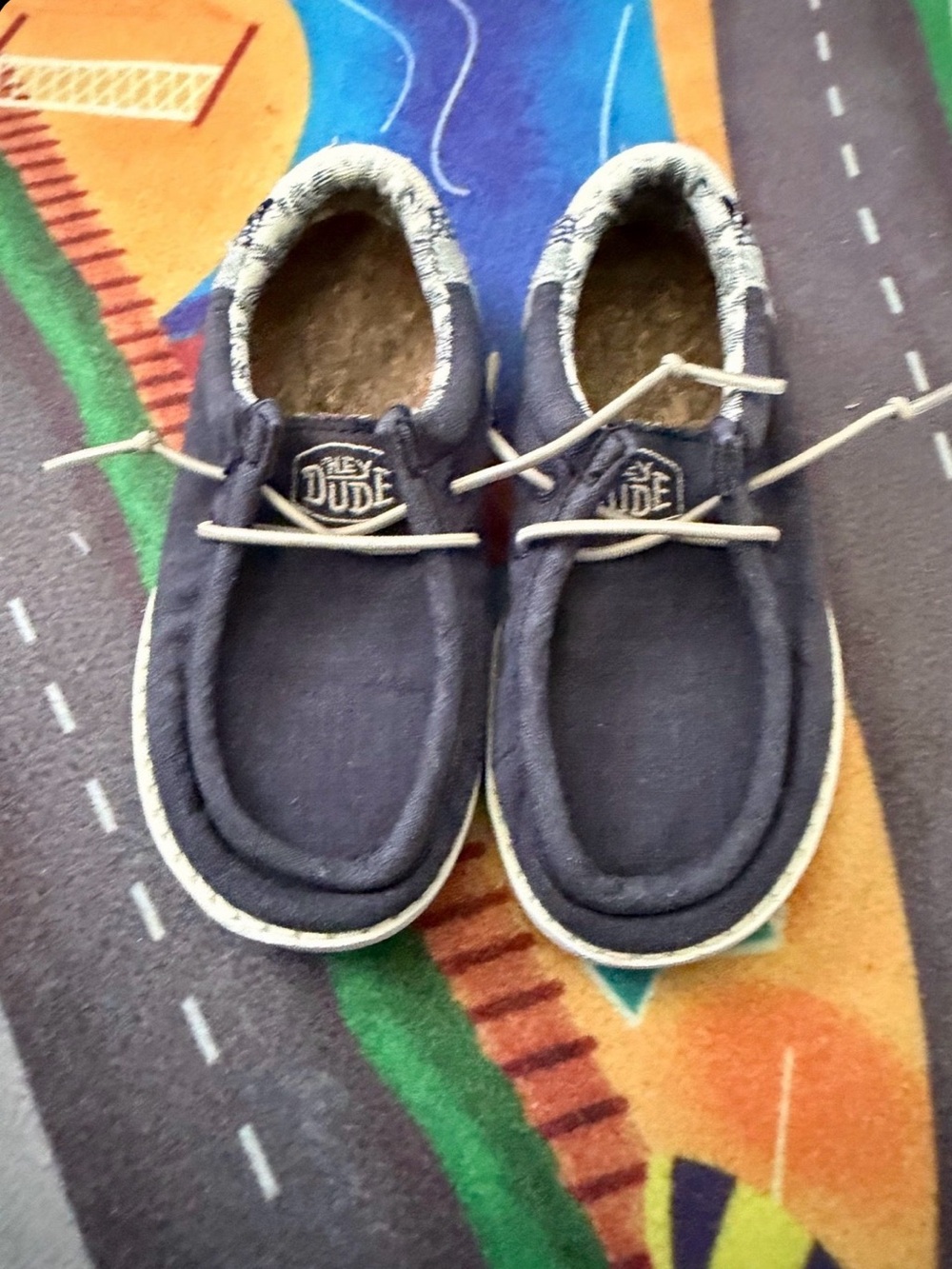 Hey Dude Navy Blue Canvas Slip-Ons with White Laces size 9